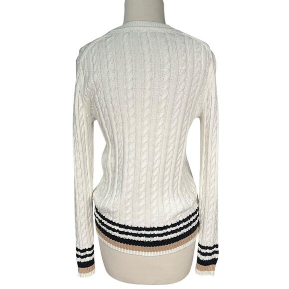 Tommy Hilfiger Small Cable Knit Sweater White Cotton Classic Preppy Old Money - Picture 2 of 11